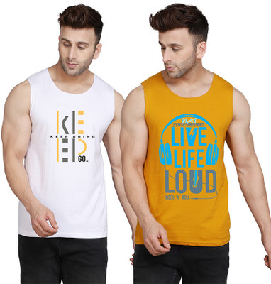 MINISTRY OF FRIENDS Printed Men Scoop Neck Yellow, White T-Shirt