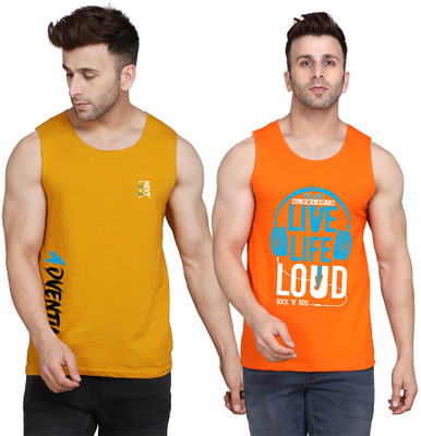SLOWLORIS Printed Men Scoop Neck Orange, Yellow, White T-Shirt