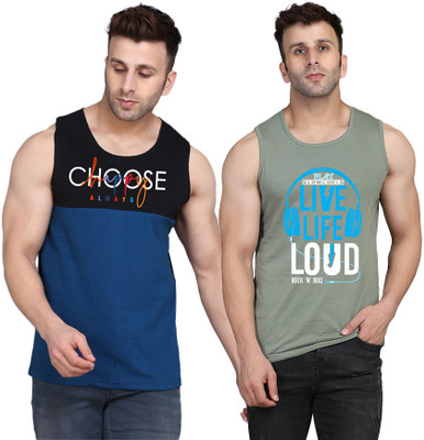 SLOWLORIS Printed Men Scoop Neck Light Green, Black, Dark Blue T-Shirt