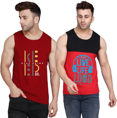 TEEFOX Printed Men Round Neck Black, Red, Maroon T-Shirt