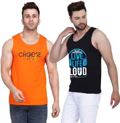 Cryptic Printed Men Scoop Neck Black, Orange T-Shirt