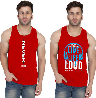 SLOWLORIS Printed Men Scoop Neck Red T-Shirt