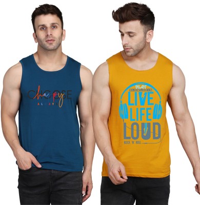 MINISTRY OF FRIENDS Printed Men Scoop Neck Yellow, White, Dark Blue T-Shirt