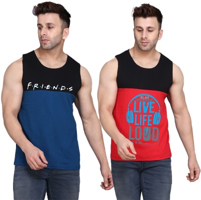 SLOWLORIS Printed Men Scoop Neck Black, Red, Dark Blue T-Shirt