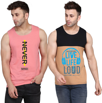 SLOWLORIS Printed Men Scoop Neck Black, Beige, Pink T-Shirt