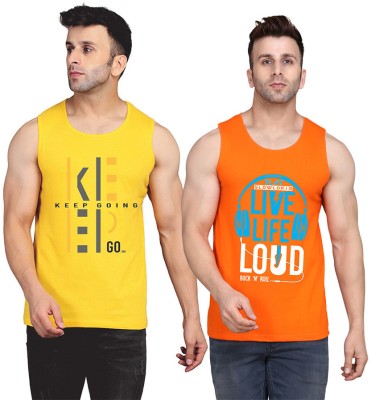 MINISTRY OF FRIENDS Printed Men Scoop Neck Orange, Yellow T-Shirt