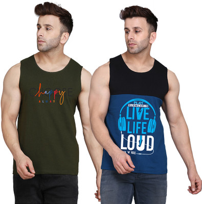 SLOWLORIS Printed Men Round Neck Black, Dark Blue, Dark Green T-Shirt