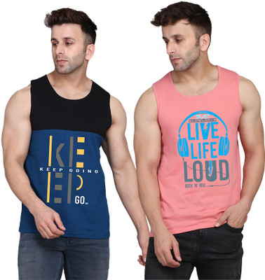 SLOWLORIS Printed Men Round Neck Pink, Black, Dark Blue T-Shirt