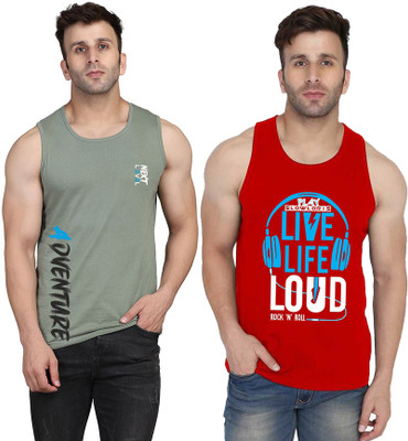 SLOWLORIS Printed Men Scoop Neck Red, Light Green T-Shirt