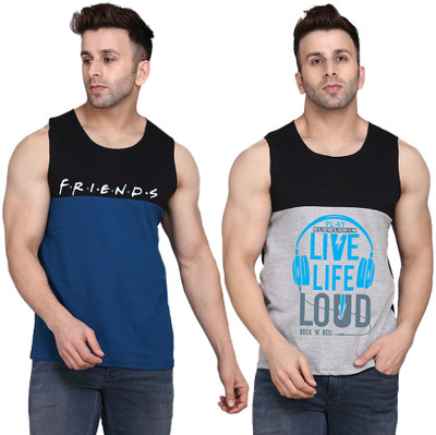 TEEFOX Printed Men Round Neck Black, Grey, Dark Blue T-Shirt