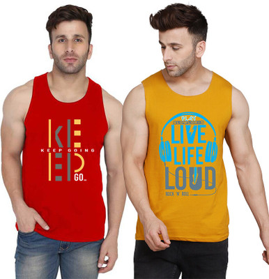 SLOWLORIS Printed Men Scoop Neck Yellow, White, Red T-Shirt