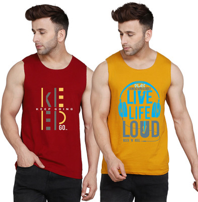 SLOWLORIS Printed Men Scoop Neck Yellow, White, Maroon T-Shirt