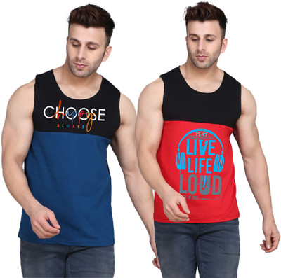 MINISTRY OF FRIENDS Printed, Colorblock Men Round Neck Black, Red, Dark Blue T-Shirt