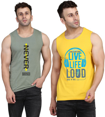 SLOWLORIS Printed Men Scoop Neck Yellow, Light Green T-Shirt