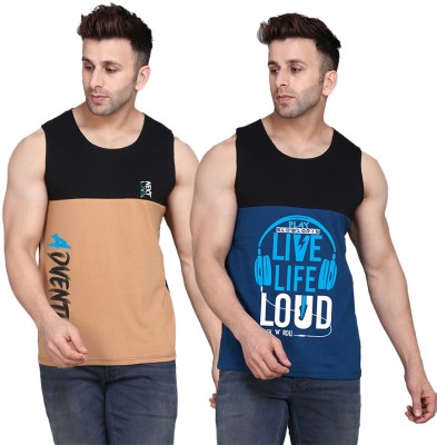 Cryptic Printed Men Scoop Neck Black, Dark Blue, Beige T-Shirt