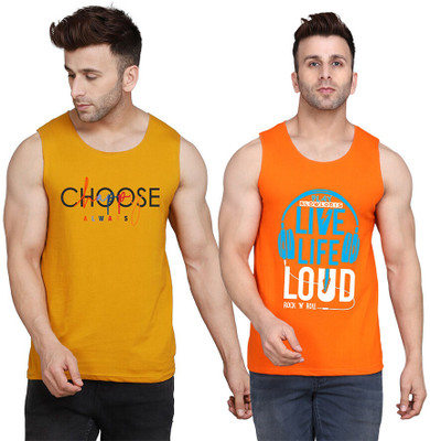 SLOWLORIS Printed Men Scoop Neck Orange, Yellow, White T-Shirt
