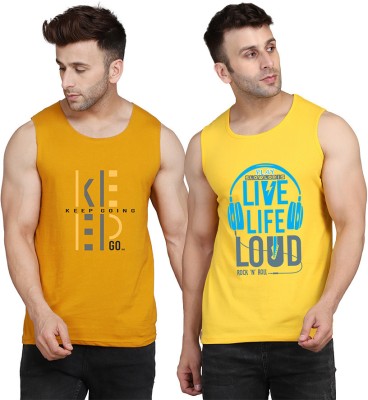 MINISTRY OF FRIENDS Printed Men Scoop Neck Yellow, White T-Shirt