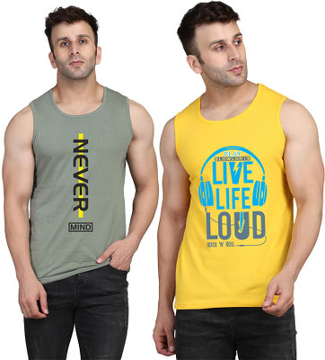 SLOWLORIS Printed Men Round Neck Yellow, Light Green T-Shirt