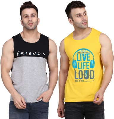 SLOWLORIS Printed Men Scoop Neck Yellow, Black, Grey T-Shirt