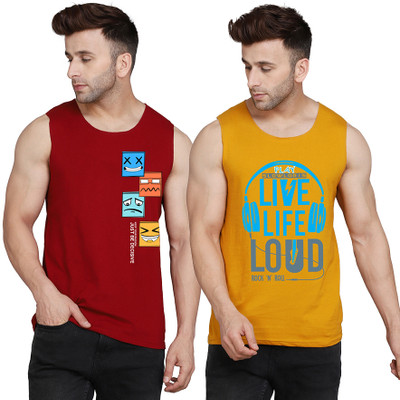 SLOWLORIS Printed Men Scoop Neck Yellow, White, Maroon T-Shirt