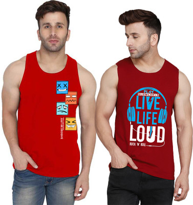 SLOWLORIS Printed Men Round Neck Maroon, Red T-Shirt