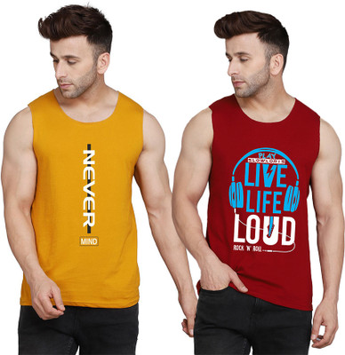 SLOWLORIS Printed Men Scoop Neck Maroon, Yellow, White T-Shirt