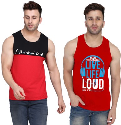 MINISTRY OF FRIENDS Printed Men Scoop Neck Red, Black T-Shirt