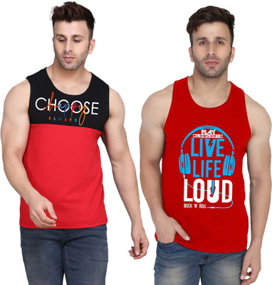 SLOWLORIS Typography Men Scoop Neck Black, Red T-Shirt