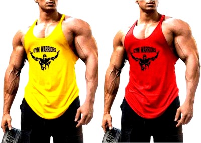 SPOWEARY Printed, Self Design Men Scoop Neck Yellow, Red T-Shirt