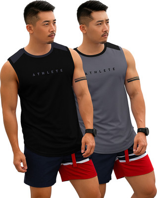 RMLKN Printed, Colorblock Men Round Neck Black, Grey T-Shirt
