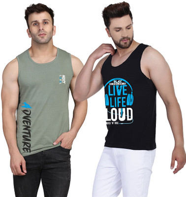 SLOWLORIS Printed Men Round Neck Black, Light Green T-Shirt