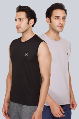 indian krait Solid Men Scoop Neck Black, Grey T-Shirt