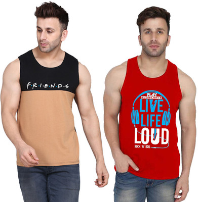 SLOWLORIS Printed Men Scoop Neck Red, Black, Beige T-Shirt