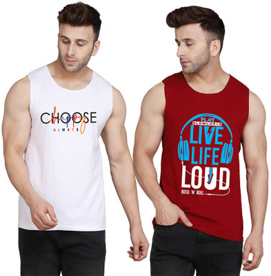 SLOWLORIS Printed Men Round Neck Maroon, White T-Shirt