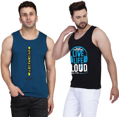 Cryptic Printed Men Scoop Neck Black, Dark Blue T-Shirt