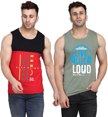 SLOWLORIS Printed Men Round Neck Light Green, Black, Red T-Shirt