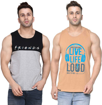 SLOWLORIS Printed Men Round Neck Beige, Black, Grey T-Shirt