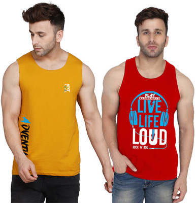SLOWLORIS Printed Men Scoop Neck Red, Yellow, White T-Shirt