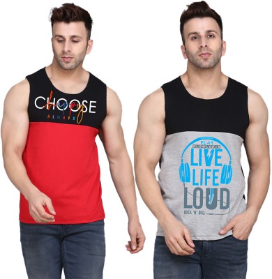 TEEFOX Printed Men Scoop Neck Black, Grey, Red T-Shirt