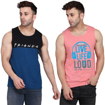 MINISTRY OF FRIENDS Printed Men Scoop Neck Pink, Black, Dark Blue T-Shirt