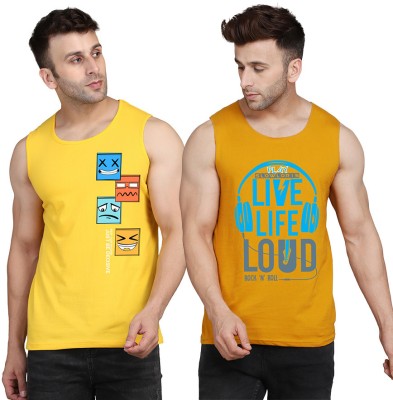 MINISTRY OF FRIENDS Printed Men Scoop Neck Yellow, White T-Shirt