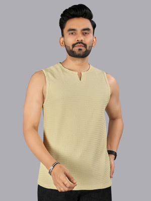 FTX Self Design Men Scoop Neck Yellow T-Shirt