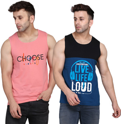 TEEFOX Printed Men Round Neck Black, Dark Blue, Pink T-Shirt