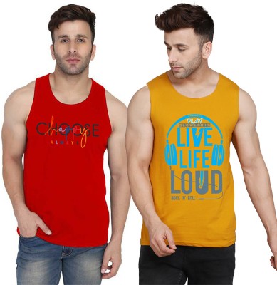 TEEFOX Printed Men Scoop Neck Yellow, White, Red T-Shirt