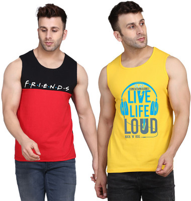 SLOWLORIS Printed Men Scoop Neck Yellow, Black, Red T-Shirt