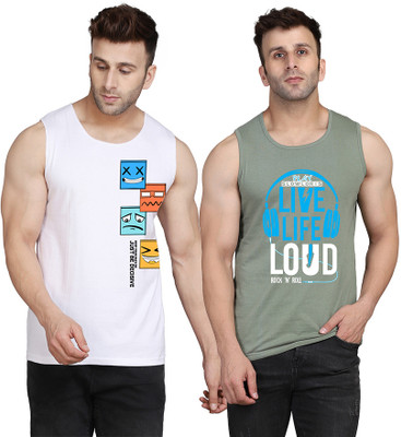 Cryptic Printed Men Scoop Neck Light Green, White T-Shirt