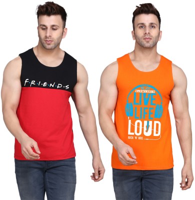 Cryptic Printed Men Scoop Neck Orange, Black, Red T-Shirt