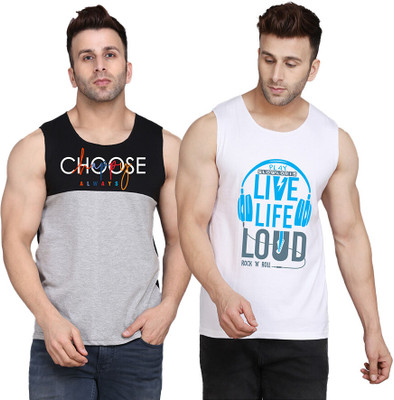 SLOWLORIS Printed Men Round Neck White, Black, Grey T-Shirt