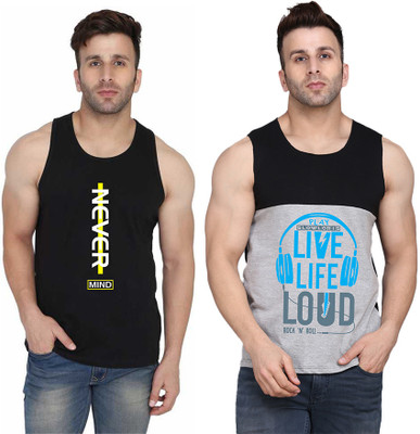 TEEFOX Printed Men Round Neck Black, Grey T-Shirt