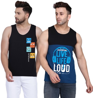 MINISTRY OF FRIENDS Printed Men Scoop Neck Black, Dark Blue T-Shirt